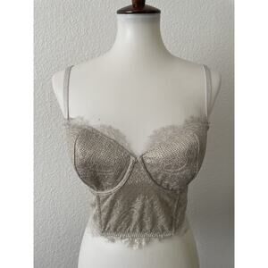 Victoria's Secret Bra Lingerie Bustier Tweed Lace Beige Metallic